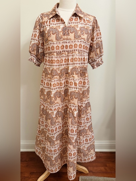Umgee Dresses & Skirts - Umgee Tan Cream Safari Jungle Print SZ M Boho Cottagecore Earth Tone Midi Dress